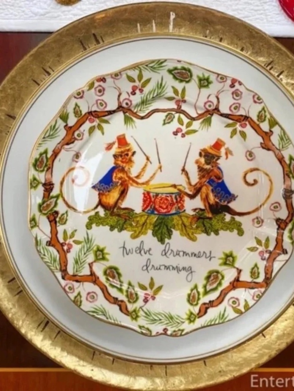 Anthropologie Inslee Fariss 12 Days Of Christmas Drummers Dessert Plate